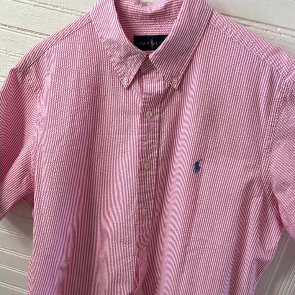 Ralph Lauren Pink Casual Button Down Shirt with Subtle Pinstripes